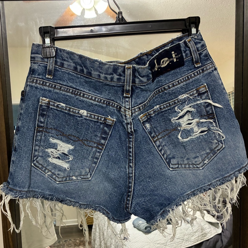 LEI Vintage Blue Distressed Jean Shorts - Picture 2 of 5